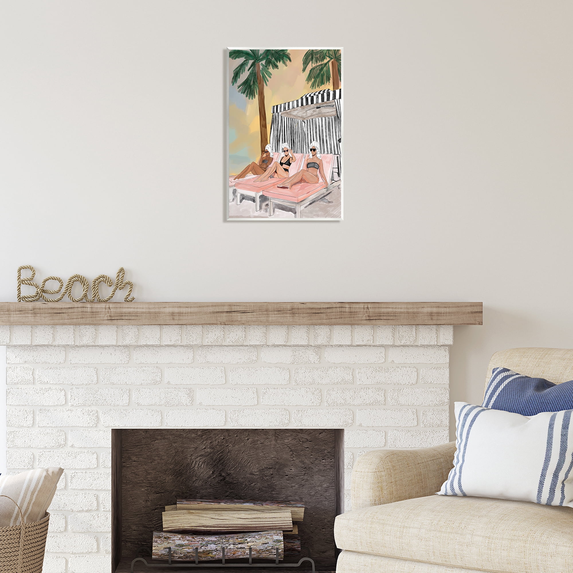 Stupell Industries Girls in Summer Beach Canopy Coastal Painting Unframed Art Print Wall Art