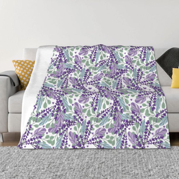 Balery Lavender Flowers Manta de Franela con Dibujo, Lujo Ultra Suave y Cálido, Antipelusa y Resistente a las Arrugas para Cama, Sofá, Camping -80"x60"