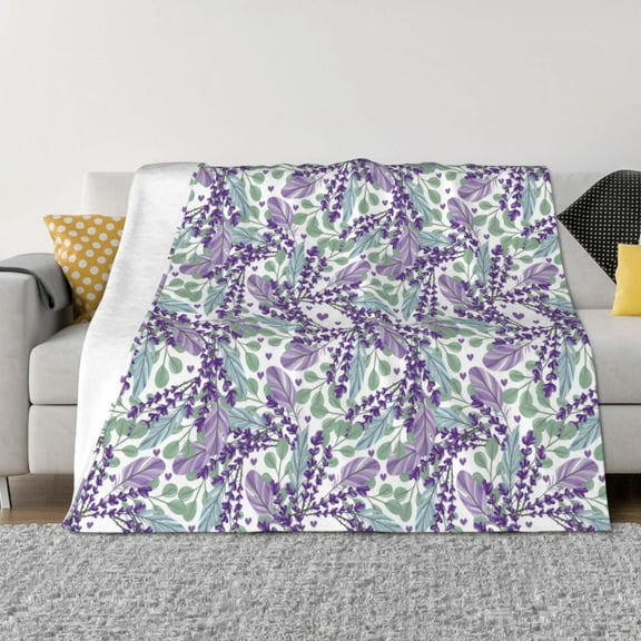 Fuzoiu Lavender Flowers Print Flannel Blanket,Throw Blanket,Flannel Home Decor,Fleece Bed Blankets,Cozy Soft Blanket for Bed, Sofa, Camping, and Travel-40"x30"