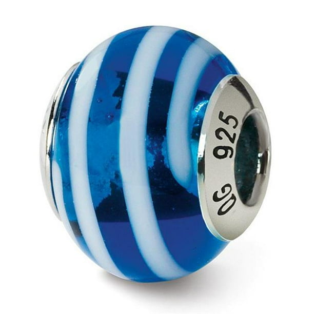 Perles de Réflexion QRS1563 Argent Sterling Bleu & Blanc Italien Murano Perle