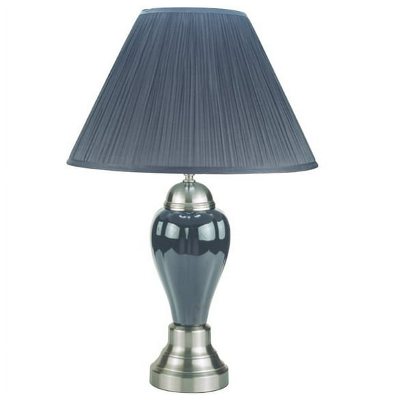 NEW Modern Brushed Steel Base with Grey Ceramic Body, Grey Fabric Shade, Socket Switch, 27" Table Lamp 6117SN