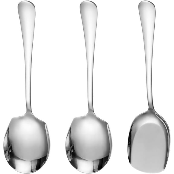 3 Pcs Serving Spoons, Dingrich Stainless Steel Serving Spoon, Large Spoon with Long Handle, Cooking Serving Set for Home Kitchen, Dining Room, Restaurant Banquet (Silver, 8.2 x 2.3 in)