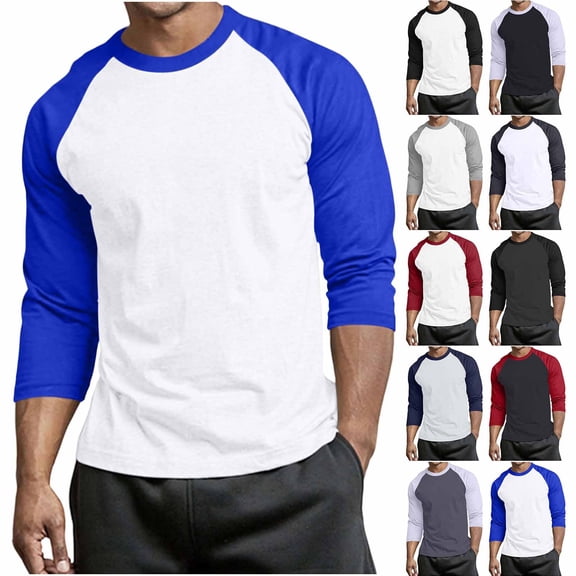 Abomasnow Mens Big and Tall Athletic Shirts 3/4 Length Sleeve Crewneck Color Block Shirts Casual Soft Workout Running Basic Shitrts