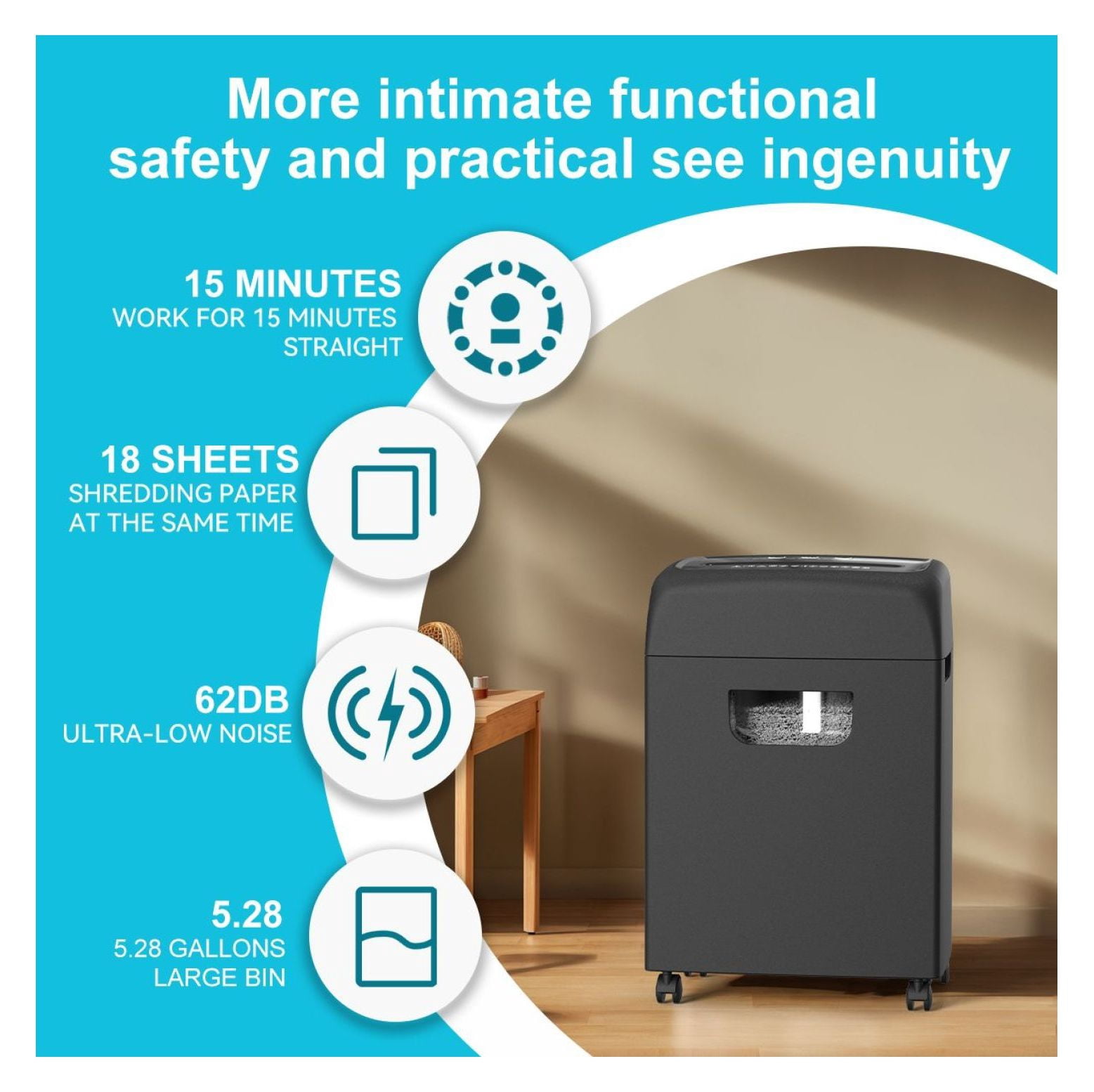 Paper Shredder, 18-Sheet Cross Cut, P-4 Security, Home Office Use, Shreds Paper, Credit Cards, CDs, 5.28 Gallon Bin, Ultra-Quiet