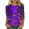 thumbnail image 2 of Viikei Comfortable Round Neck Women's Top with 3/4 Sleeve,Women's Fashion Tees Casual Crewneck 3/4 Sleeve Loose T Shirt Ladies Blouses Shirts Purple L, 2 of 5