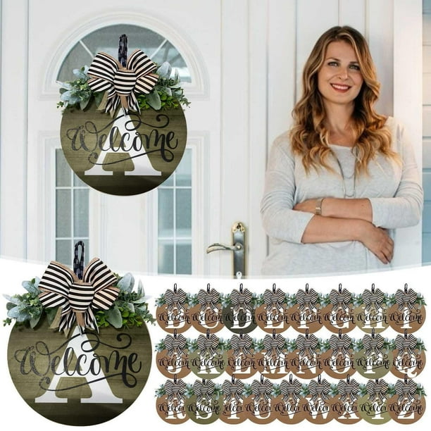 Corona personalizada de 30x30cm Apellido para la puerta principal durante todo el año | Placa decorativa personalizada para colgar | Signo de letra monograma | Decoración mural interior exterior