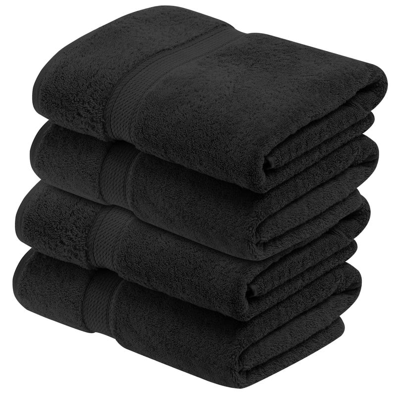 Superior 800 GSM Egyptian Cotton Heavyweight Bath Towel Set of 4, Black