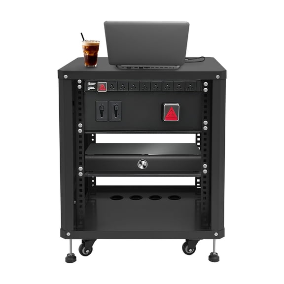 Network & Stereo Rack with Caster Wheels, Rolling Server Rack Open Cabinet, Network & Stereo Rack, 19.8*22.4*23.6in