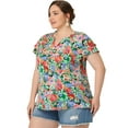 thumbnail image 3 of Unique Bargains Women's Plus Size Floral Ruffle Trim V Neck Layered Sleeve Top, 3 of 6