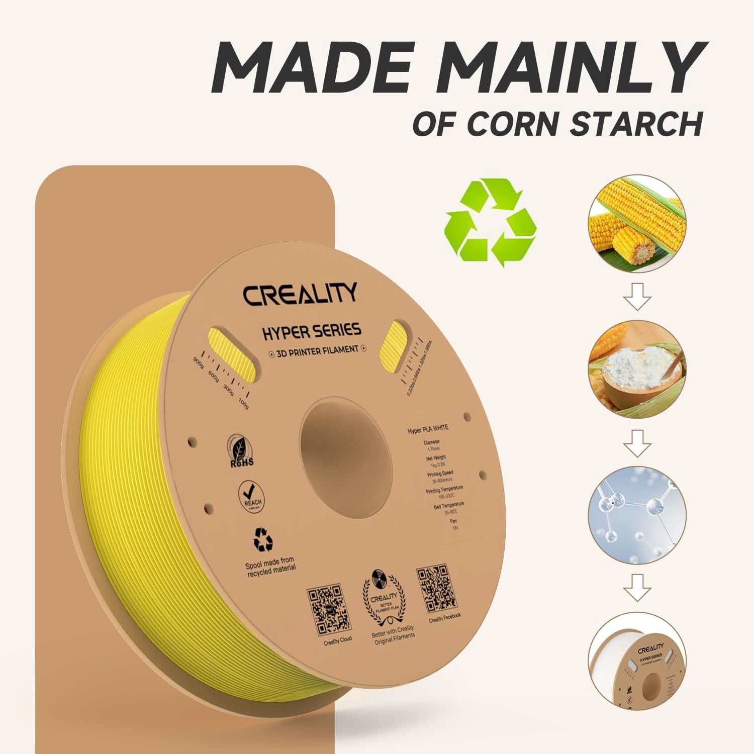 Creality Hyper PLA 3D Printer Filament 600mm/s High-Speed +/-0.03mm For Creality K1 Max Ender-5 S1 Anycubic Prusa Bambu Yellow 12 Unit per pack