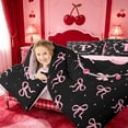 thumbnail image 4 of meiyoeat Pink Bowknot Monogrammed P 7-Piece Twin Bedding,3D Cartoon Pearl Bedding Comforter Set For Girl,Pink Reversible, 4 of 7