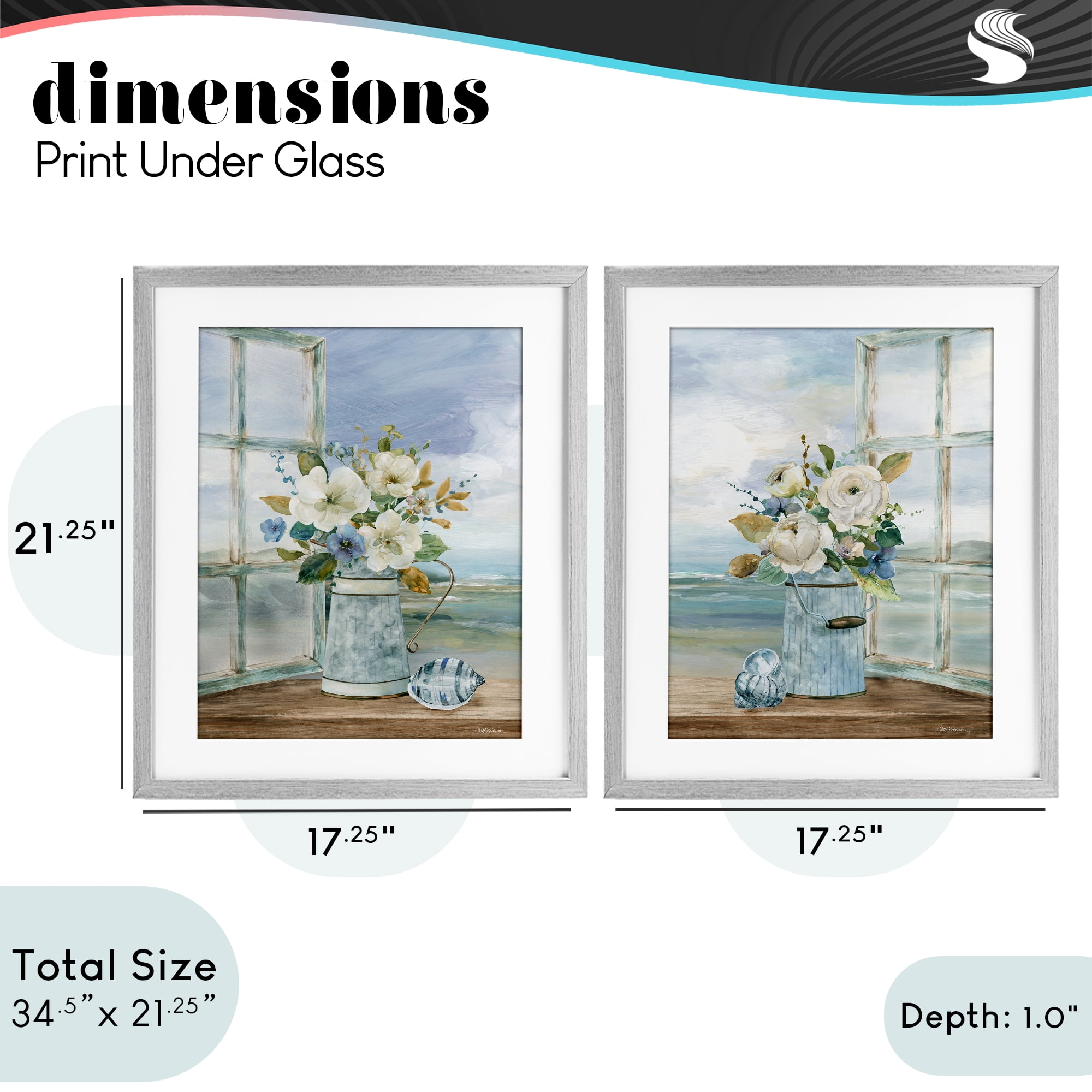 Stupell Industries Seaside Bouquets in Window 2 Piece Gray Framed Print Under Glass Set, design by Carol Robinson