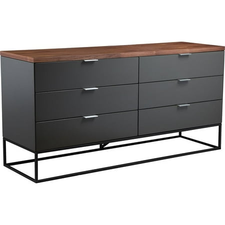 Moe S Leroy 6 Drawer Low Dresser In Walnut And Gray Walmart Com