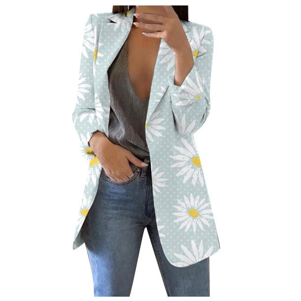 Gibobby Blazer de mujer casual Chaqueta De Mujer Casual Blazer Un Botón Encogimiento De Hombros Traje De Manga Larga Adelgazante(Verde de menta,CH)