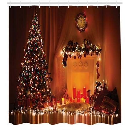Christmas Shower Curtain Romantic Xmas Room With Candles Presents