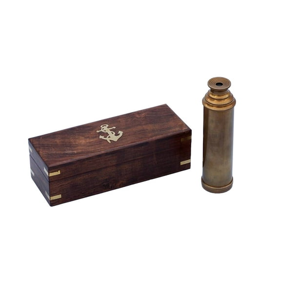 deluxe class antique brass captains spyglass telescope 15 inch with rosewood box