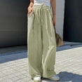 thumbnail image 2 of LWavelet Striped Fabric Drawstring Wide Leg Pants Women Summer Daily Wear Army Green XL, 2 of 4
