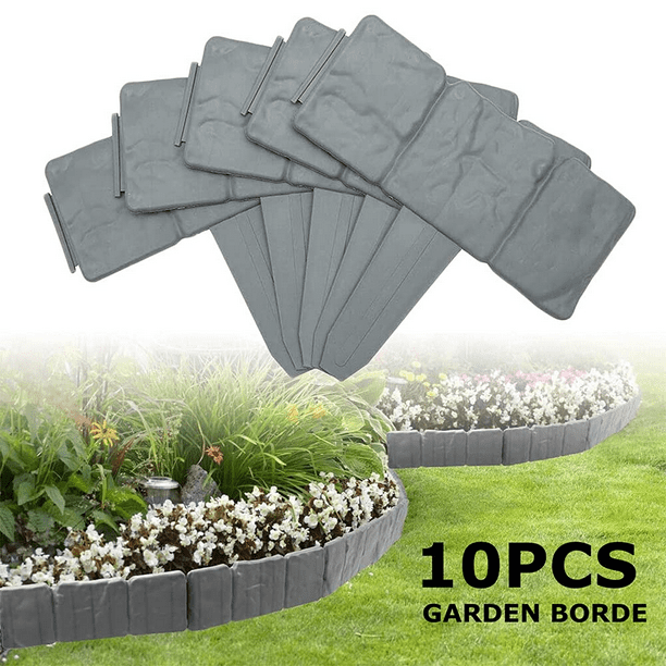 10pcs Garden Plastic Fence Edging Stone Hammer In Lawn Spring Yard Faux Patio Decor Flower Grass Bed Border For Landscaping Walkways Gray Com 10pcs Garden Plastic Fence Edging, Faux Stone For Garden Edging