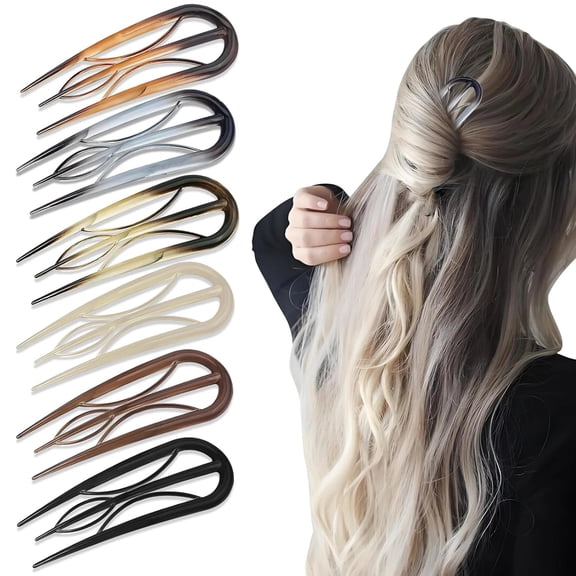 POITVD6Pcs French Hair Clips, U Shaped French Hair Pin Retro Fork Hair Pin Internal Teeth French Hair Clips, Tortoise Shell French Hair Pins for Women Thin Thick Hair Buns Twist Hairstyle Accessories