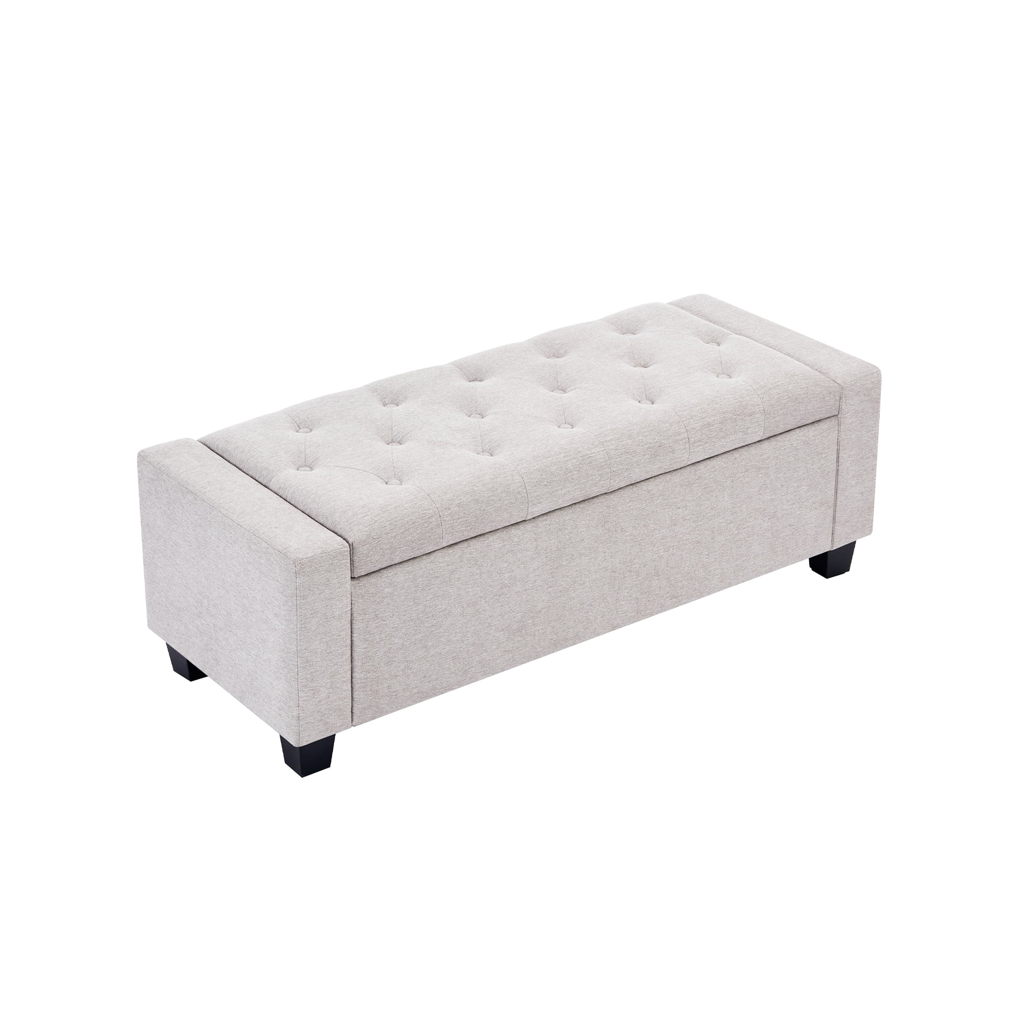 Huatean Home 48" Ottoman Storage Bench Upholstered with Safety Hinge, Light Gray