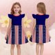 thumbnail image 1 of Odeerbi Niñas Día de La Independencia Vestido de Línea A Verano Patriótico Estrella Raya Ruffle Gorra Manga Vestido Casual, 1 of 6