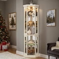 thumbnail image 3 of 70" Lighted Glass Corner Curio Cabinet, Display Cabinet with Elegant Tempered Glass Door, China Cabinet with Light Bulb, Mirrored Back Panel, Rack for Living Room Storage (White), 3 of 9