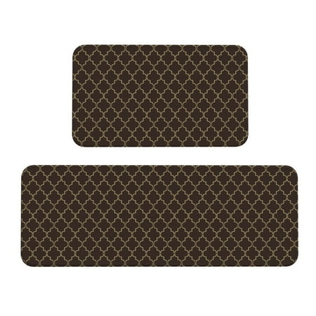 

Kitchen Floor Mat 2 Sets Of Anti-Fouling Absorbent Quick-Drying Floor Mat For Kitchen Door Mat Laundry Room Restaurant Office Farm Brown Moroccan Trellis Pattern