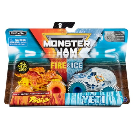Monster Jam, Fire & Ice 2 Pack, Phoenix vs. Yeti Monster Truck, Die-Cast Vehicles, Walmart Exclusive, 1:64