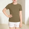 thumbnail image 4 of Yanlir Girls Ribbed Lace Trim Fitted Round Neck Short Sleeve Tee 1 Pack Summer for Kids 5 -16 Years Soft Summer Fashion Crewneck Tees Basic Tops, 4 of 7