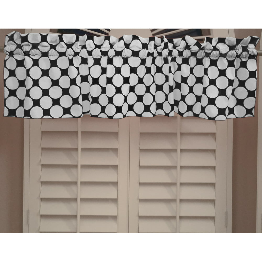 large dots white black cotton window valance 58 wide