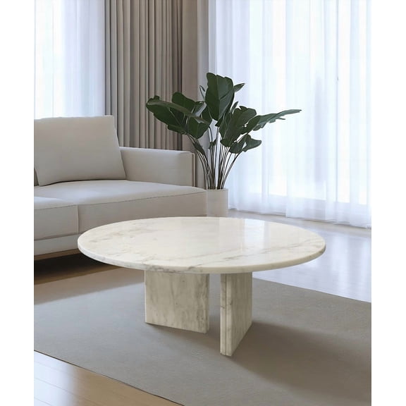 White Natural Marble Coffee Table for Small Living Rooms, Ø70 x 32 cm with Genuine Marble Surface