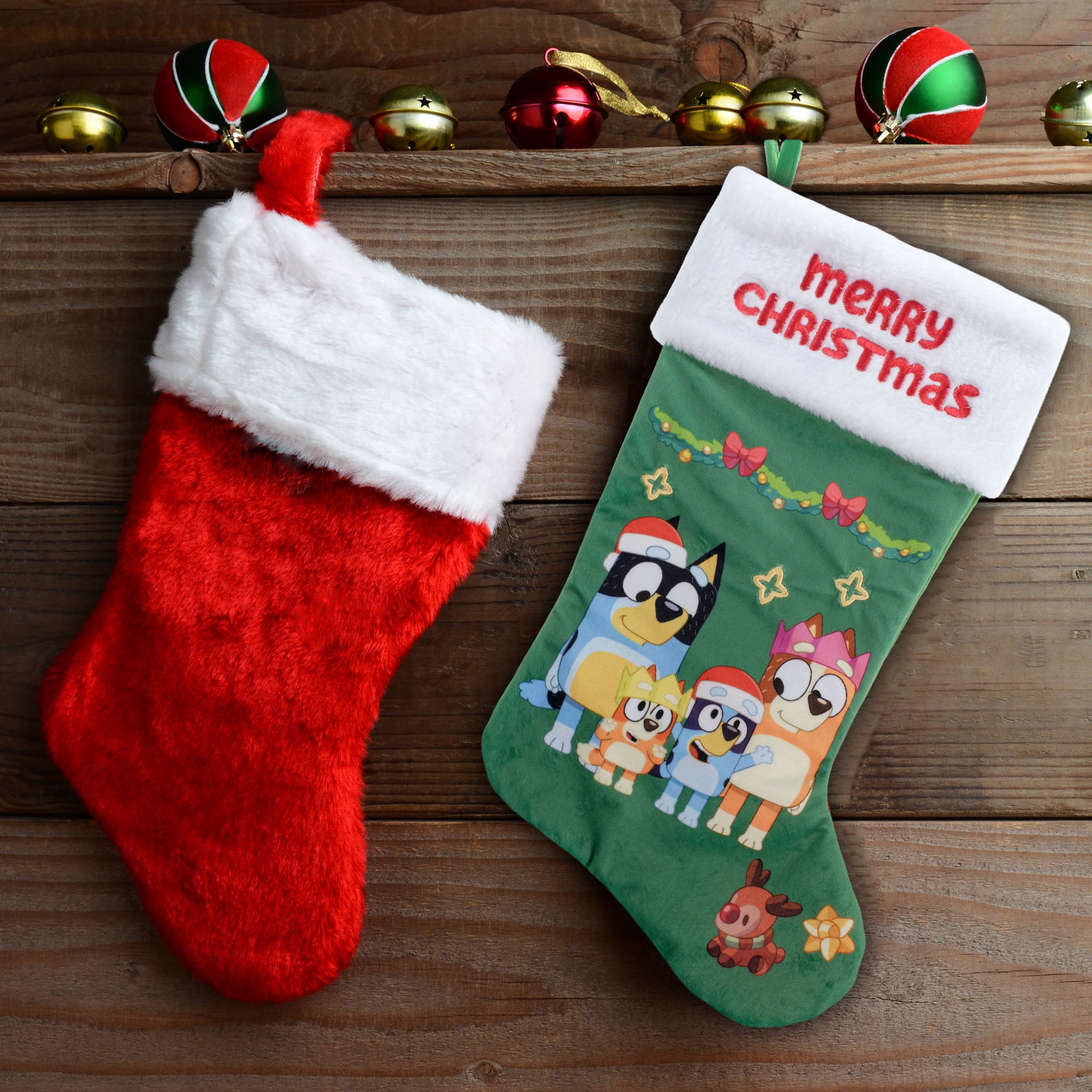 Bluey 20 inch Velvet Christmas Stocking with Embroidered Merry Christmas Design for Holiday Decoration