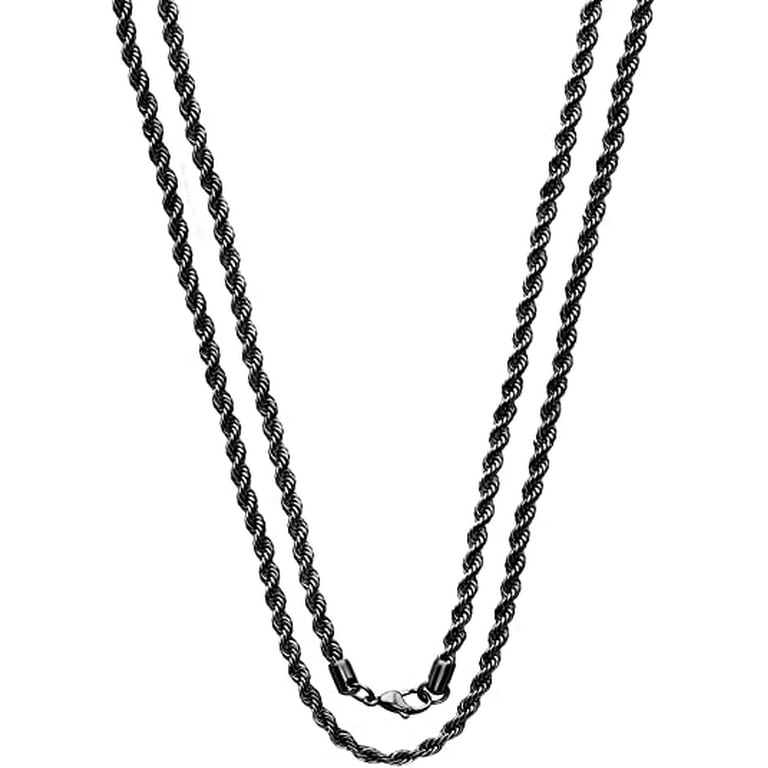 Savlano 2mm-5mm Stainless Steel Black Color Rope Twist Necklace Chain for  Men & Women Comes in 16-30 inches Gift Box