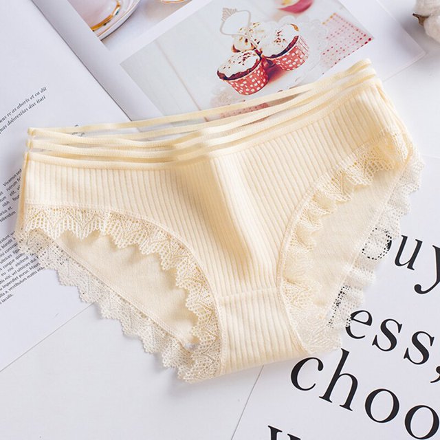 TrowBridge-bragas de algodón a rayas para mujer, ropa interior de encaje dulce, bragas transpirables, lencería acogedora, cintura hueca, oferta