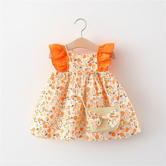 HOMADLES Summer Dress for Kid Girls Sleeveless Crewneck Stretch Casual Lightweight Princess Dress Orange 6 Months
