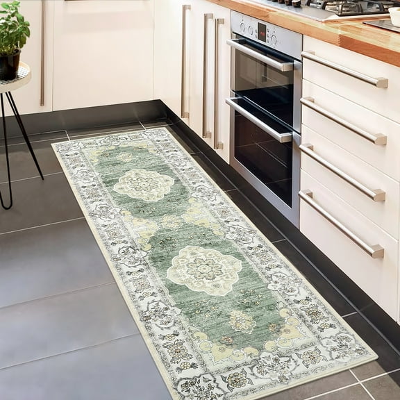 Runner Rug,Vintage Floral Area Rug,Non-Slip Non-Shedding Hallway Rug Runner,Low Pile Living Room Rug,Floor Carpet for Entryway Laundry Room Bedroom Kitchen