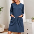 thumbnail image 3 of Nightgowns for Women Long Sleeve Crewneck Zip Up Sleep Dress with Pockets Pajama Dress Sleepwear, 3 of 7