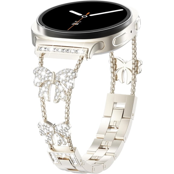 MYKOMI Compatible with Samsung Galaxy Watch 8 Band 40mm 44mm /Galaxy Watch 8 Classic Band 46mm, Bowknot Rhinestone Link Bracelet Dressy Metal Strap for Galaxy Watch8