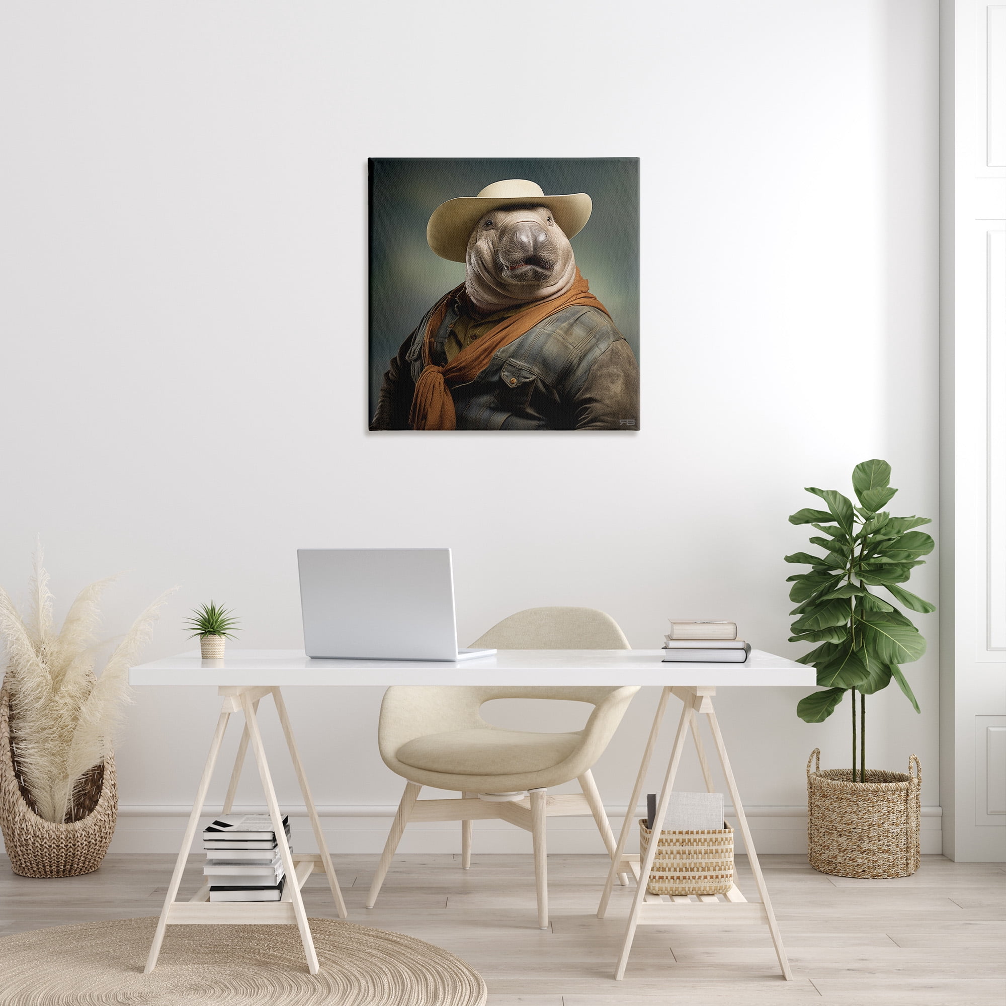 Stupell Industries Cowboy Manatee Portrait Animals & Insects Painting Gallery Wrapped Canvas Art Print Wall Art, 30 x 30