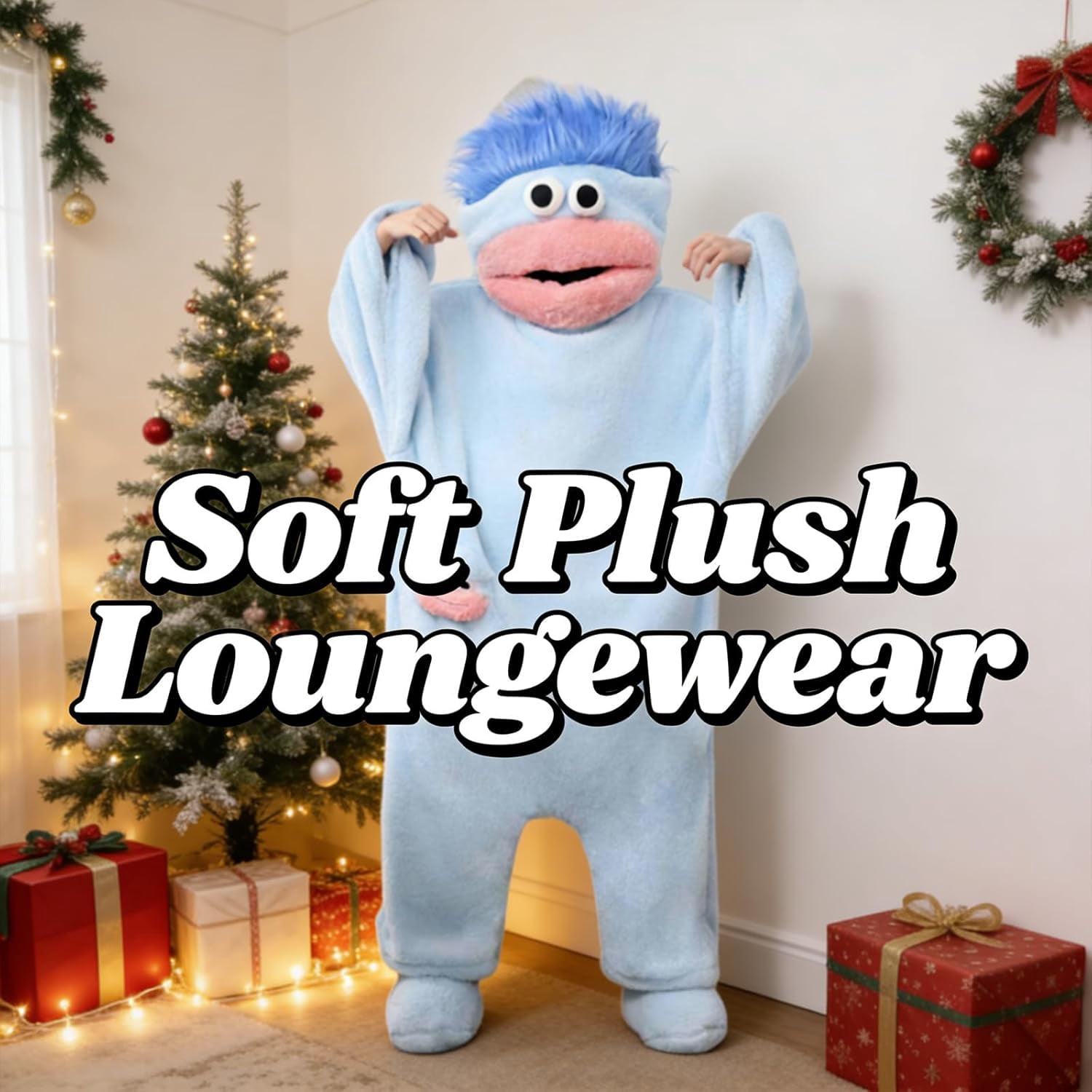 Monster Onesie, Big Mouth Monster Onesie, Green Plush Monster Onesie Pajamas, With Soft Fabric, Long Sleeves Soft Plush Loungewear