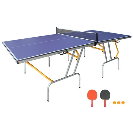 Bianlte 8ft Table Tennis Table Set-Foldable Mid-Size Ping Pong Table With Net 2 Paddles 3 Balls for Adults/Teens