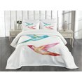 thumbnail image 3 of Ambesonne Watercolor Quilted Bedspread Set 3 Pcs, Colorful Hummingbird, King Size, Multicolor, 3 of 5