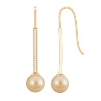 Rosec Jewels South Sea Pearl Dangle Drop Earrings with Diamond for Women (8 MM, AAA Quality), 18K Yellow Gold