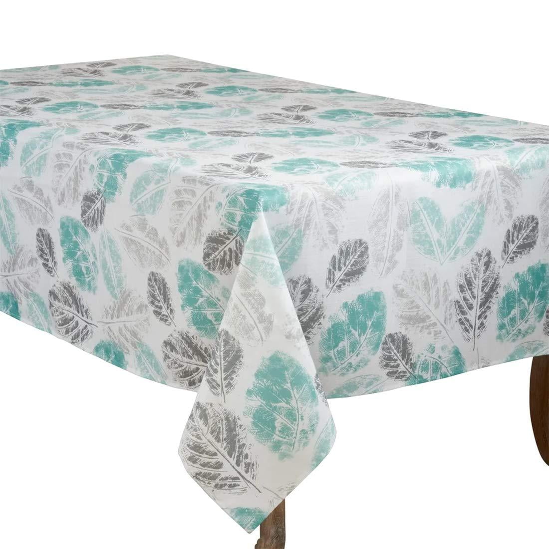 Mint and Grey Floral Leaf Print Rectangular Tablecloth