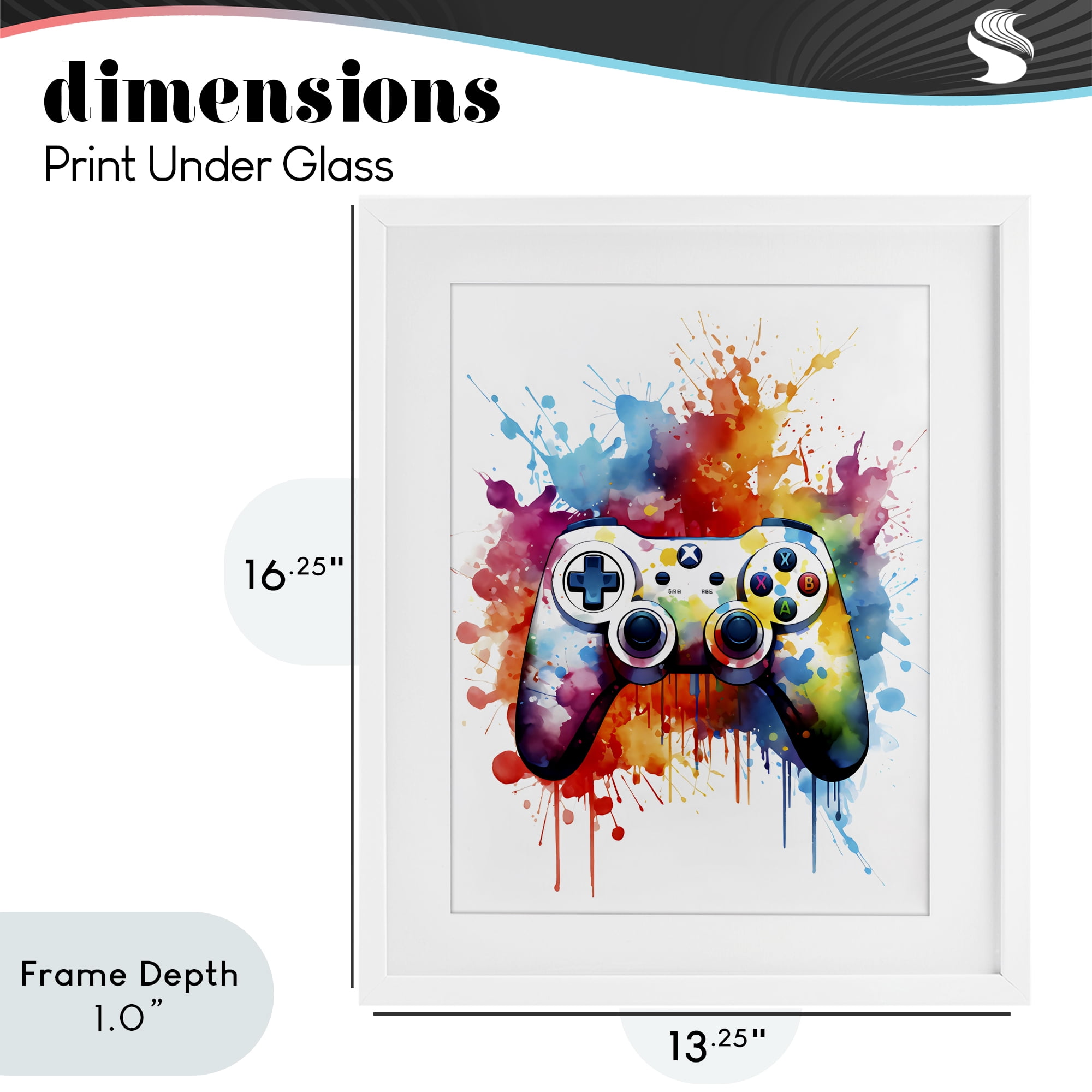 Stupell Industries Color Burst Game Controller White Framed Print Under Glass, design by Creative Studio