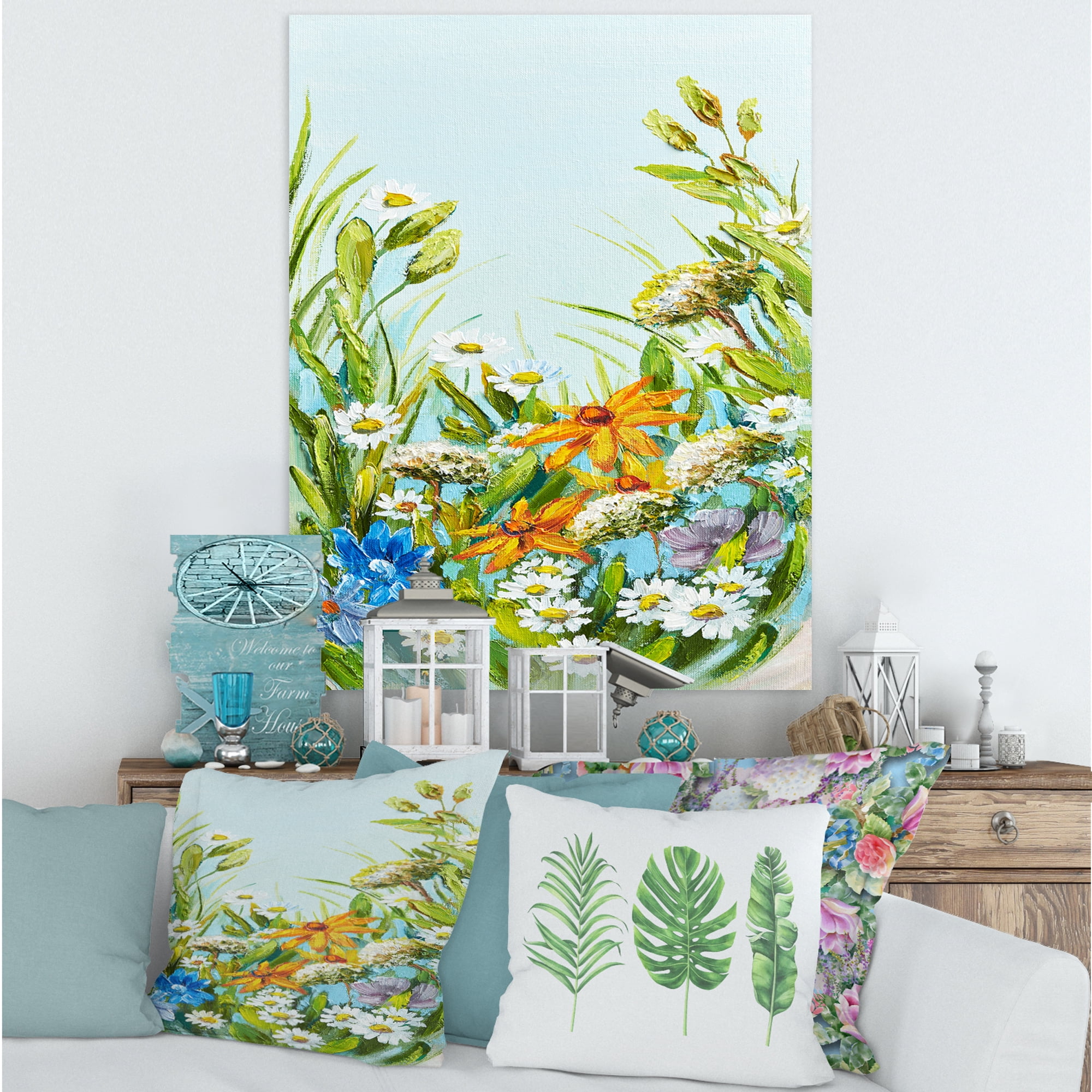 Designart ' Still Life Of Colorful Wildflowers With Leaves II ' Traditional Canvas Wall Art Print