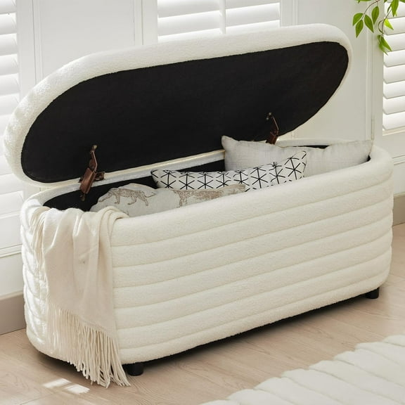 Guyou Storage Bench with Cushioned Seat, Faux Leather, Safety-Stop Hinge, 300 lb Limit