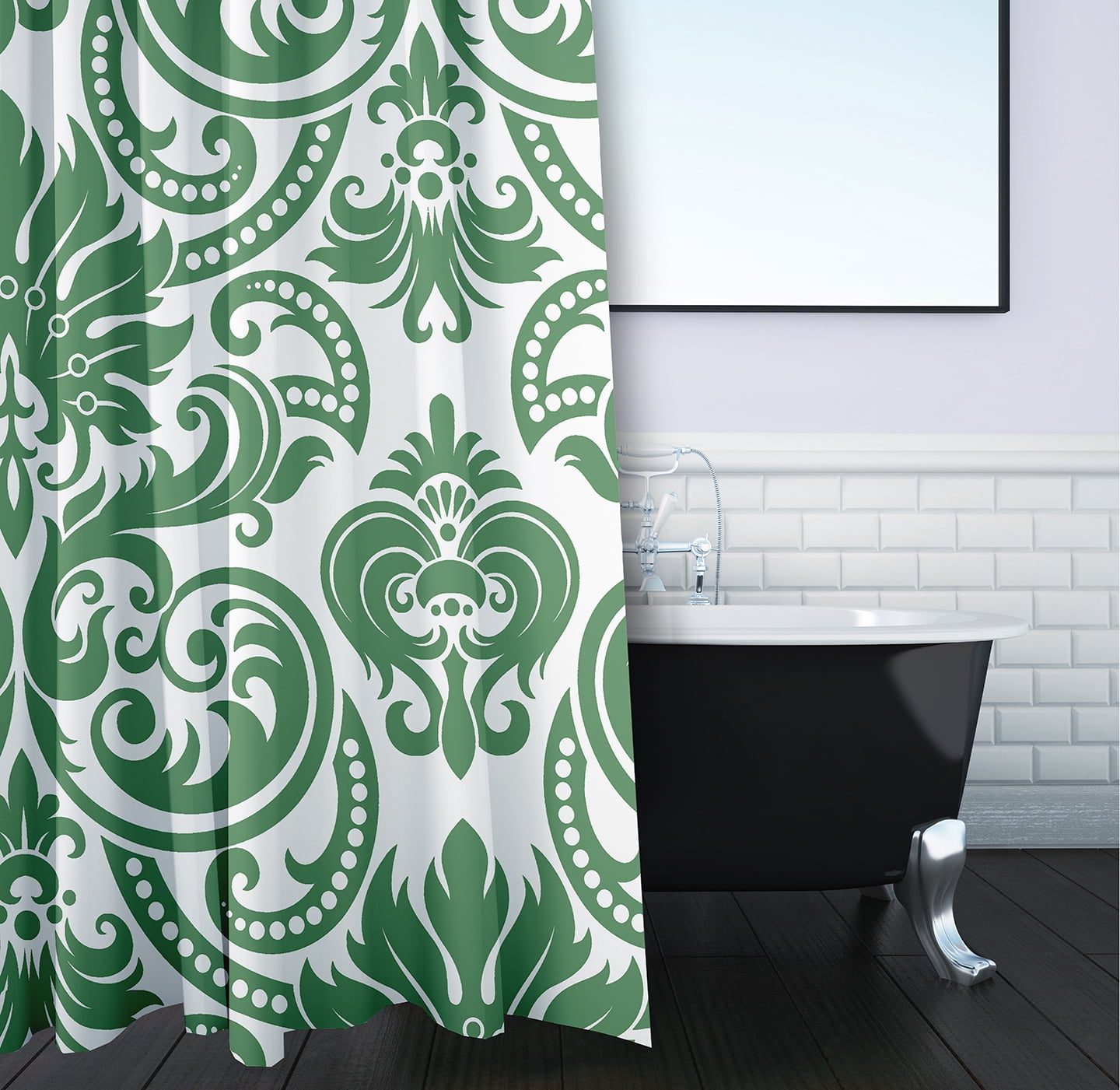 Simply Daisy 70" W x 73" L Alexys Polyester Shower Curtain, Green [1 Ct]