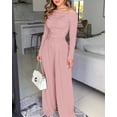 thumbnail image 6 of CHICME Jumpsuits for Women Dressy Pearls Decor Long Sleeve Casual Ruched Wide Leg Rompers Pink-L, 6 of 9