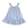 thumbnail image 4 of Girls Cherry Print Ruffle Dress A-Line Sleeveless Summer Dress for Kids Blue 3-9,Size 3 T, 4 of 9